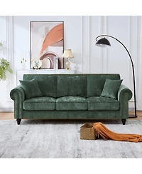 Streamdale Furniture 86" Modern Chenille 3-Seater Sofa with Rolled Arms & Wood Legs (Green