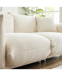 Streamdale Oversized Sherpa Loveseat Sofa with Metal Legs, 3 Seater Couch - White