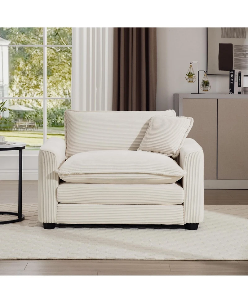 Streamdale Furniture Streamdale Light Beige Corduroy Accent Chair with Pillow for Living Room/Bedroom