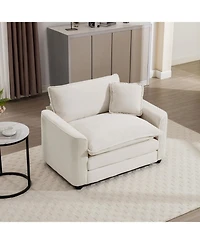 Streamdale Furniture Streamdale Light Beige Corduroy Accent Chair with Pillow for Living Room/Bedroom