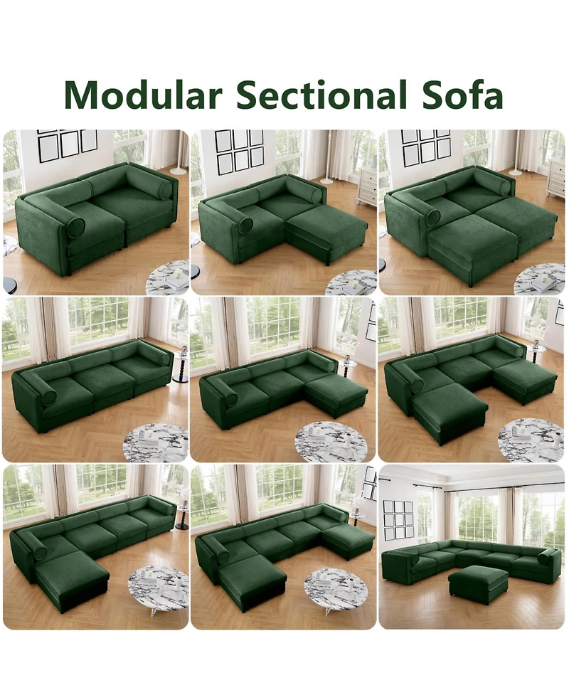 Streamdale Modern 6-Piece Modular Sectional Sofa with Storage - Soft Green Chenille