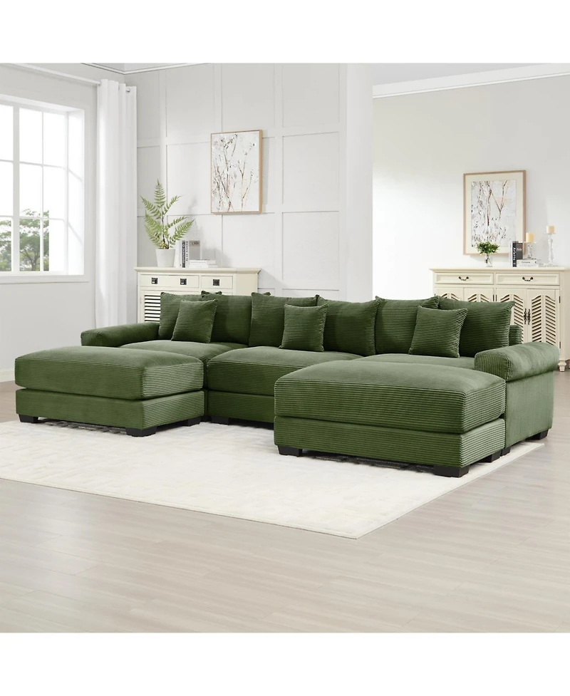 Streamdale 130" Oversized Cloud Modular Sectional Couch, Premium Corduroy, 3-Seater, Green