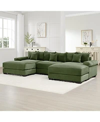 Streamdale 130" Oversized Cloud Modular Sectional Couch, Premium Corduroy, 3-Seater, Green