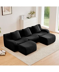 Streamdale Furniture Streamdale U-shaped Soft Teddy Fabric Boneless Sofa, Assembly Chaise, Black