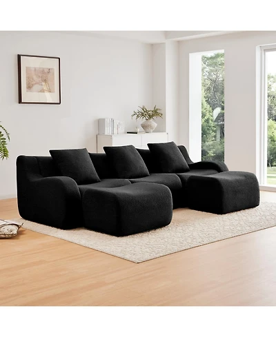 Streamdale Furniture Streamdale U-shaped Soft Teddy Fabric Boneless Sofa, Assembly Chaise, Black