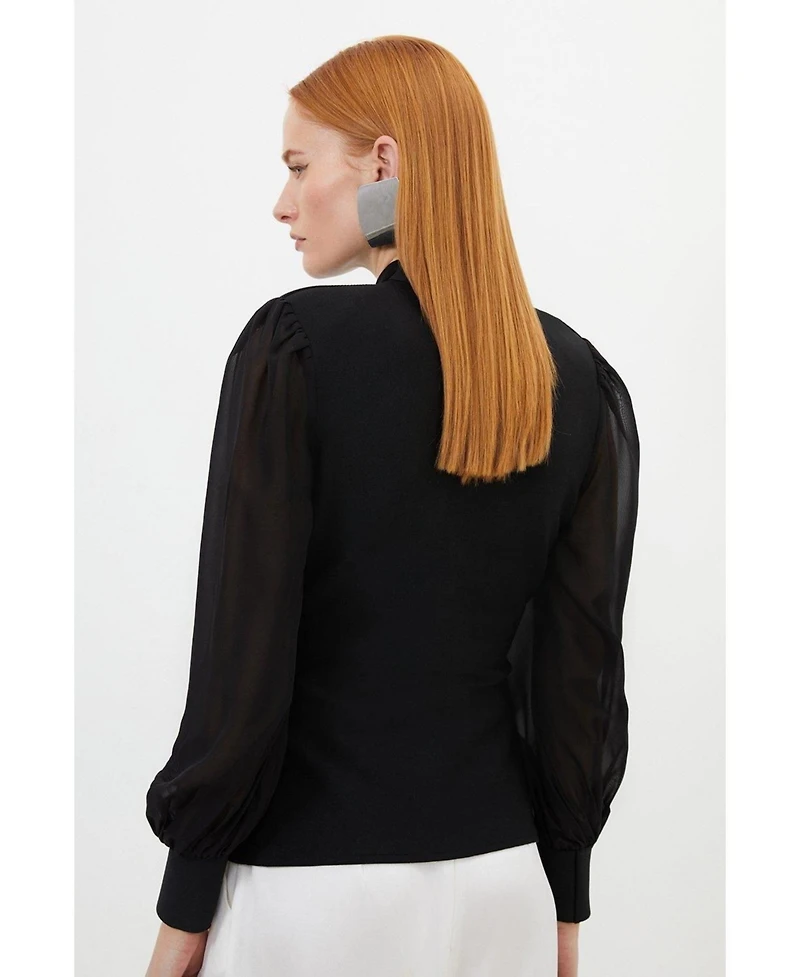 Karen Millen Women's Zip Detail Chiffon Sleeve Knit Top