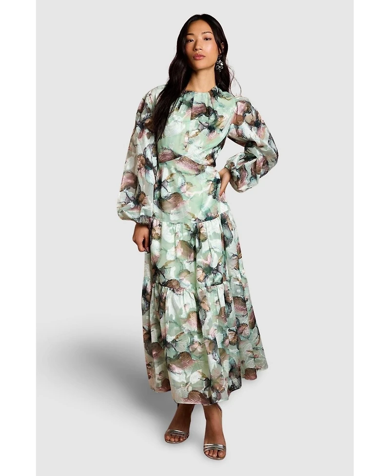 Coast Women's Puff Sleeve Jacquard Midaxi Dress