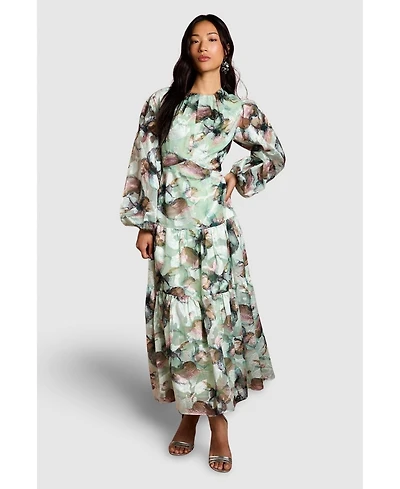 Coast Women's Puff Sleeve Jacquard Midaxi Dress