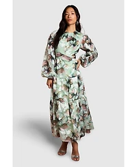 Coast Women's Puff Sleeve Jacquard Midaxi Dress