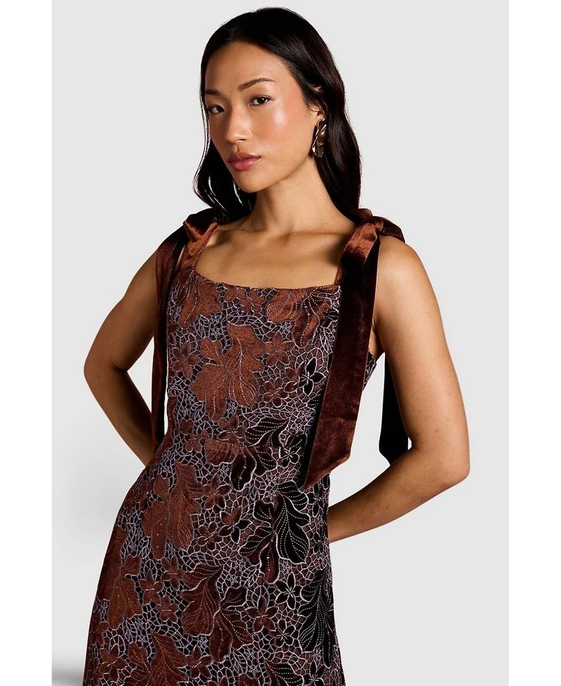 Coast Women's Velvet Lace Tie Shoulder Midi Dress