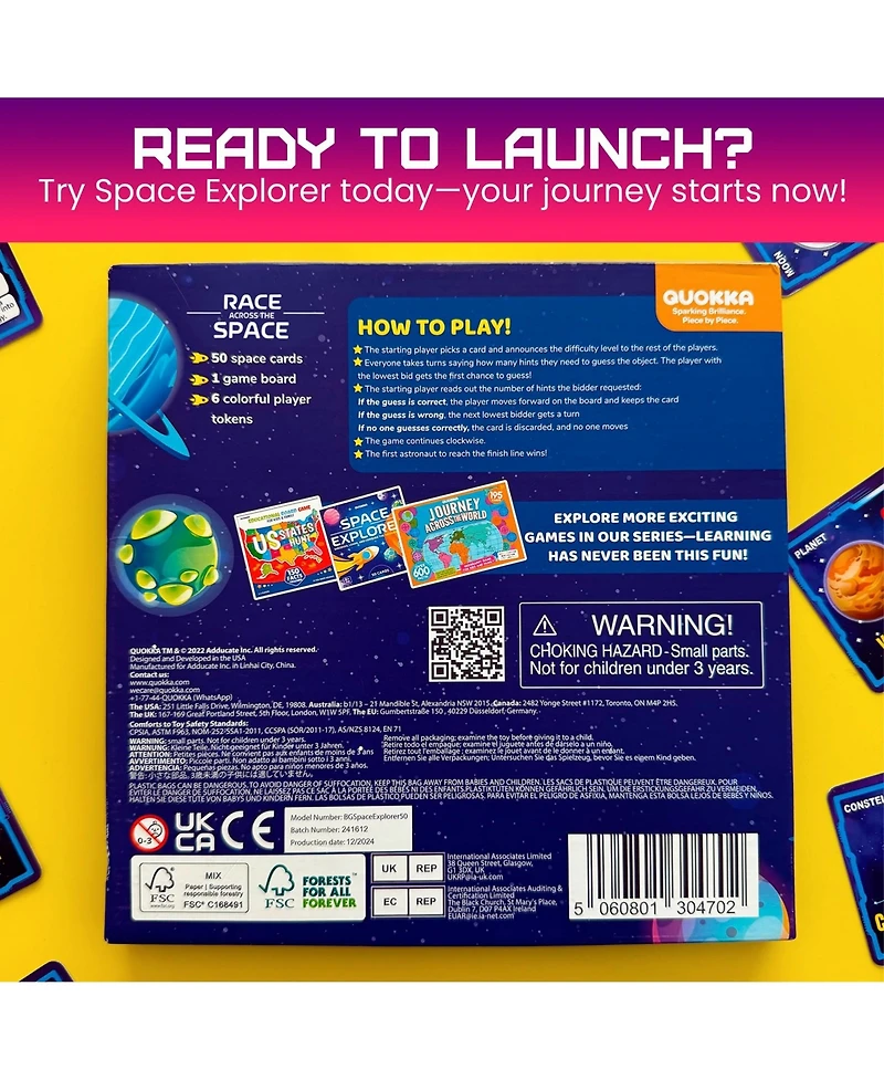 Quokka Space Board Game for Kids Ages 8-12 and Families – Fun Trivia with 50 Cards Learn Planets, Moons Facts Educ