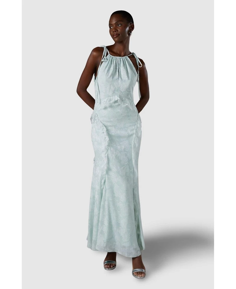 Coast Women's Jacquard Halter Neck Frill Maxi Dress