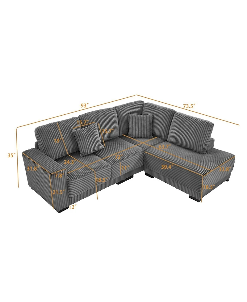 Streamdale Furniture Streamdale 93" L-Shaped Sectional Sofa with Reversible Chaise Lounge (Grey