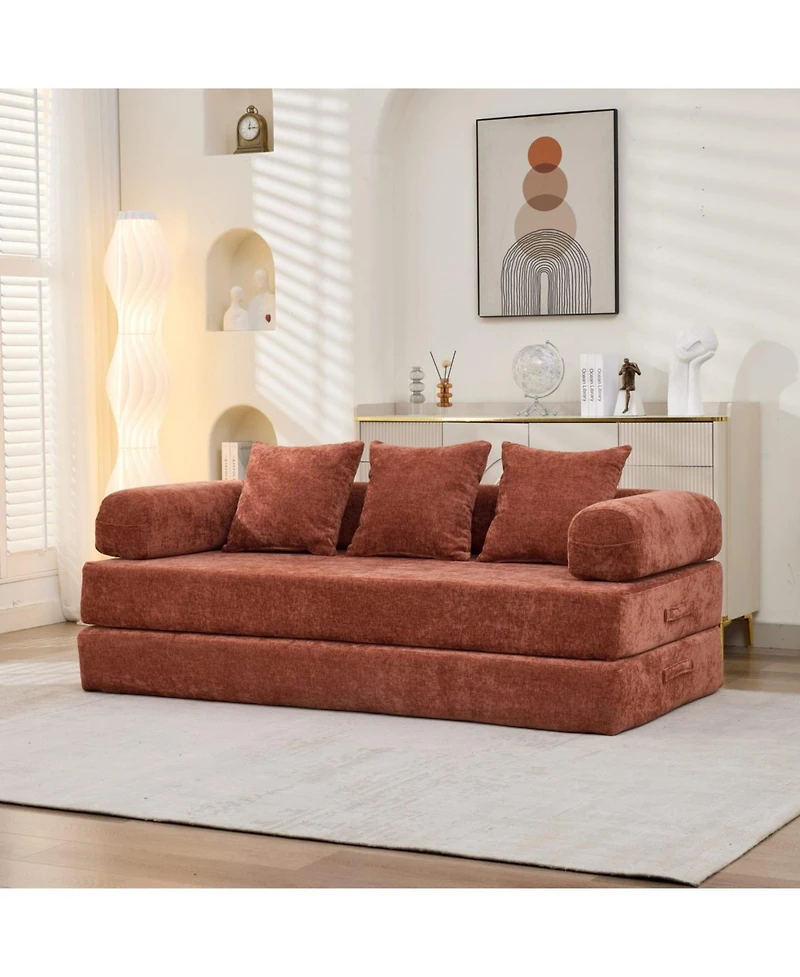 Streamdale Furniture Comfy Convertible Folding Mattress Couch, Floor Sofa Bed - Orange