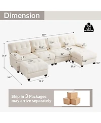 Streamdale Furniture Streamdale 119" 4-Seater Sofa w/ 2 Ottomans, Adj. Backrest, 350lb/Seat, Chenille