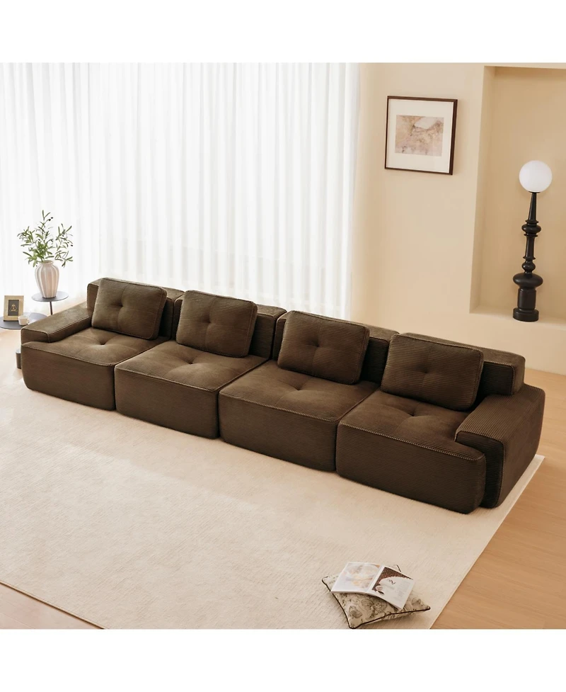 Streamdale Furniture Streamdale 153" Modern Modular Corduroy Sectional Sofa, 4-Seater Couch, Brown