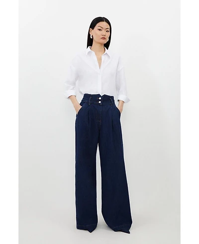Karen Millen Women's Denim Wide Leg Pants