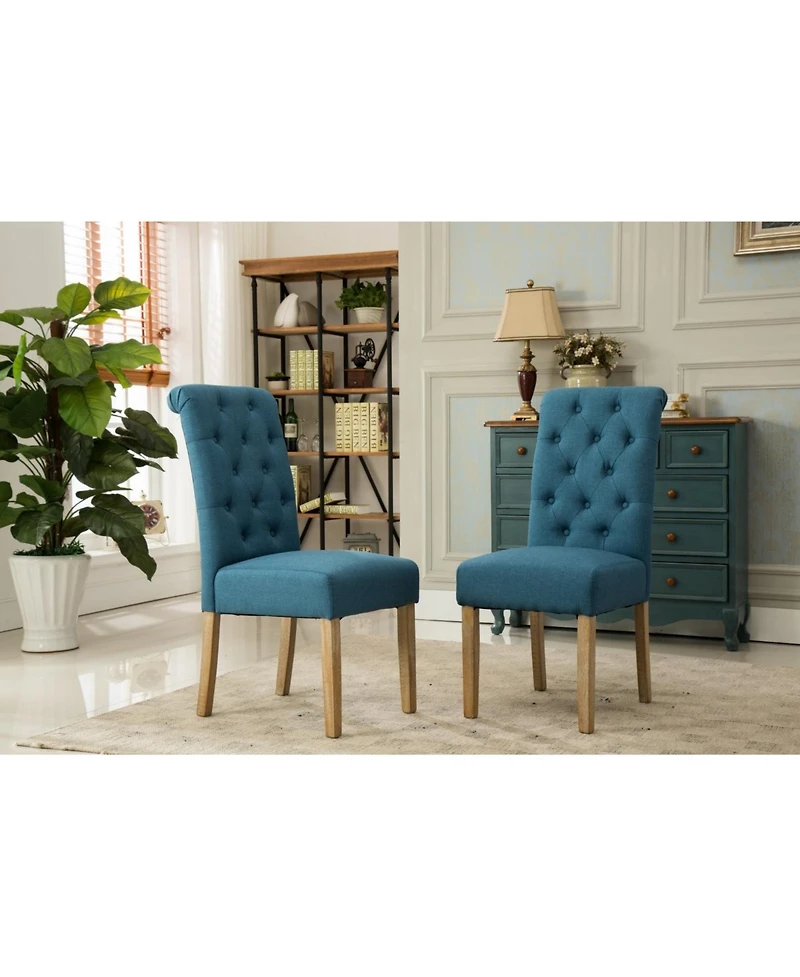 Streamdale Furniture Streamdale Habit Solid Wood Tufted Parsons Dining Chair, Set of 2, Blue