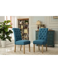 Streamdale Furniture Streamdale Habit Solid Wood Tufted Parsons Dining Chair, Set of 2, Blue
