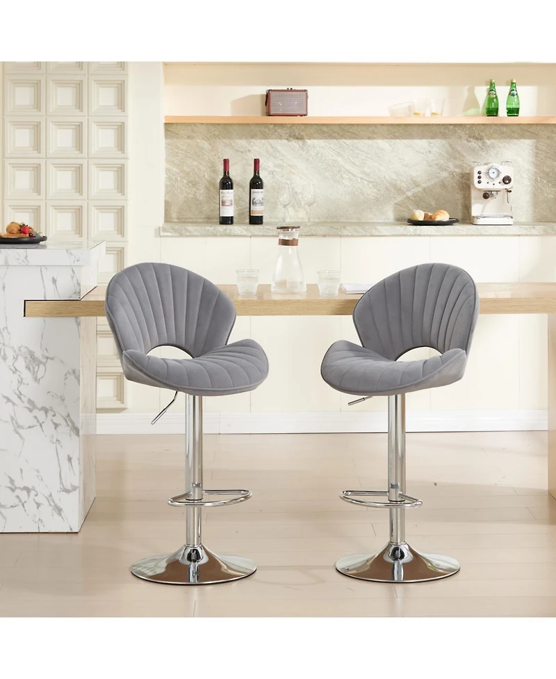 Streamdale Bar Stools Set of 2 - Adjustable Counter Height Bar Chairs with Back & Footrest - Grey