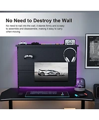 Streamdale FurnitureClamp-On Desk Pegboard with Monitor Stand, 43x35 Inch Organizer, Black