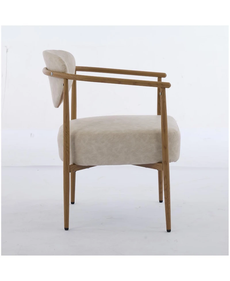 Streamdale Beige Pu dining/living/bedroom chair with foam seat/back, metal frame, wood grain visual.