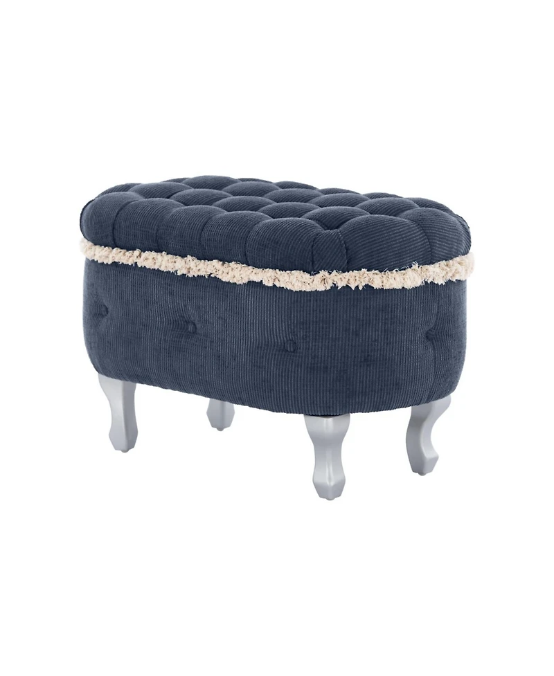 Streamdale Blue Storage Bench with Button-Tufted Fabric Upholstery and Fringe