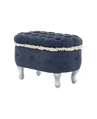 Streamdale Blue Storage Bench with Button-Tufted Fabric Upholstery and Fringe