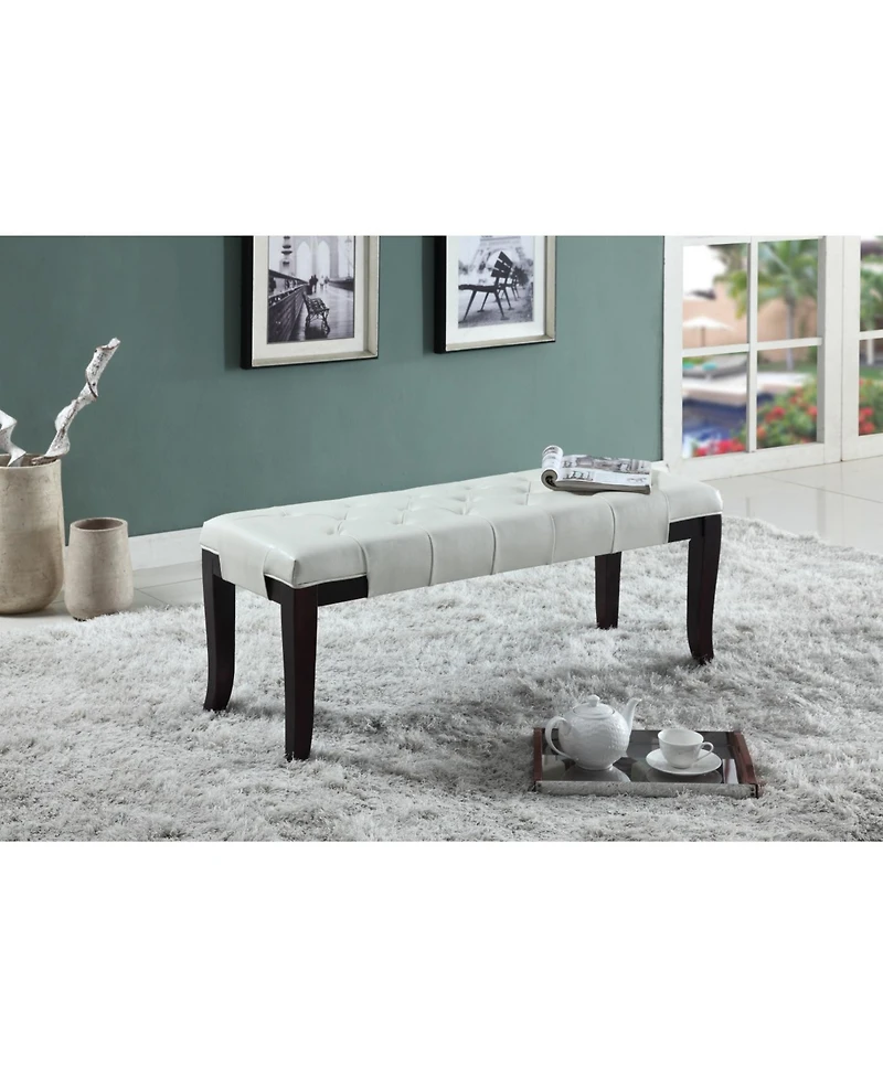 Streamdale Furniture Streamdale Linon Tufted Bench, Faux Leather, White