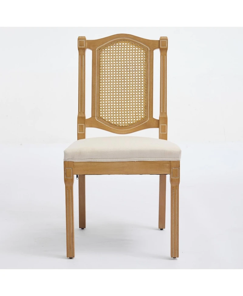 Streamdale Furniture Solid Wood Rattan Back Dining Chair - Natural Linen Cushion