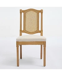Streamdale Furniture Solid Wood Rattan Back Dining Chair - Natural Linen Cushion