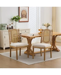 Streamdale Furniture Solid Wood Rattan Back Dining Chair - Natural Linen Cushion