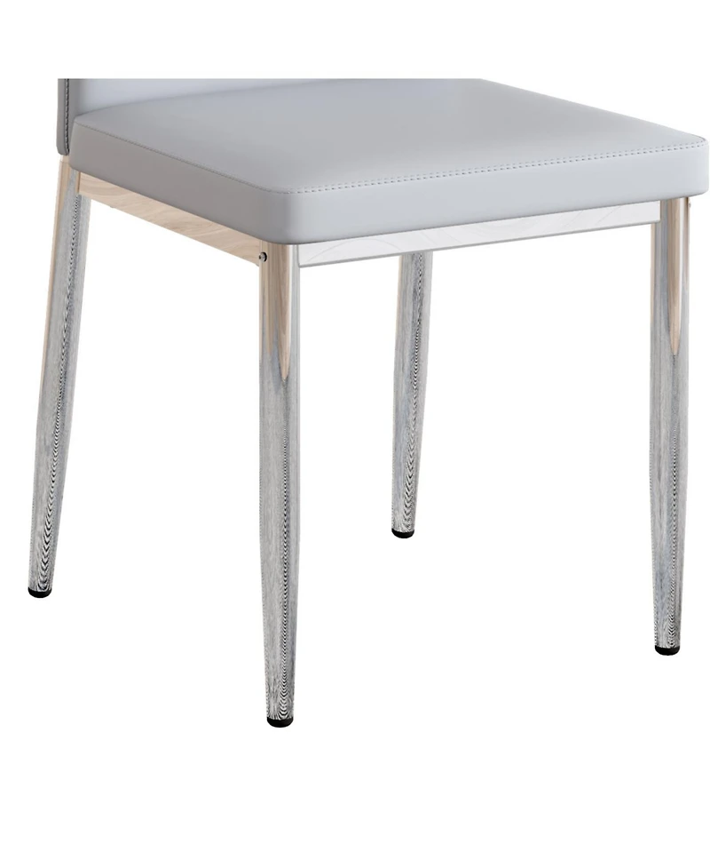 Streamdale Set of 4 Light Gray & Silver Dining Chairs, 37" High, Ergonomic Pu Backrest