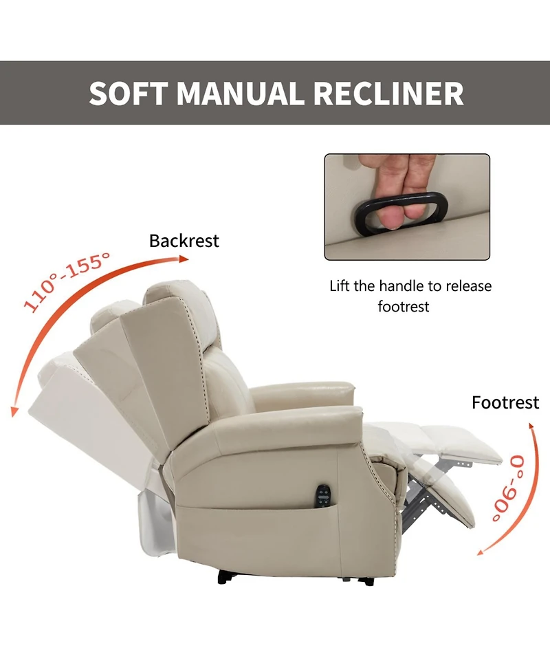 Streamdale Furniture Beige Faux Leather Manual Recliner Chair with 8 vibrating nodes & 3 massage modes.