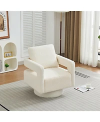 Streamdale Furniture Beige Swivel Accent Chair, Modern Rotating Arm Chair with Open Back