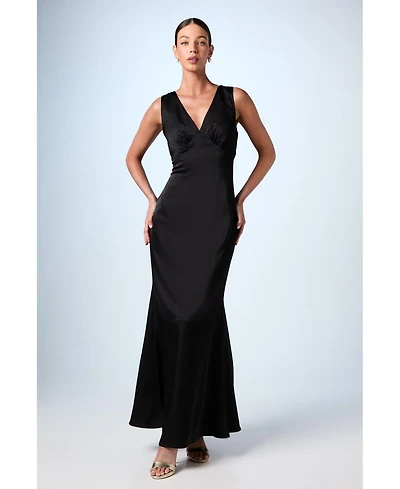 Coast Women's Bow Back V-Neck Satin Bridesmaid Dress