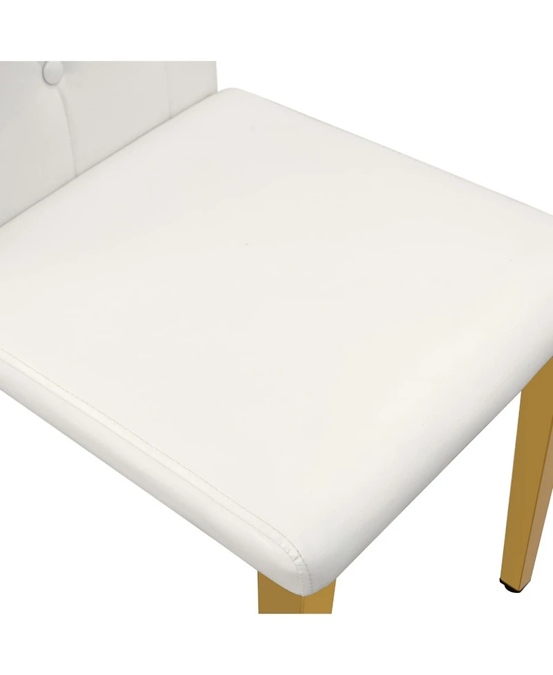 Streamdale 4-pack White Pu Dining Chairs, Ergonomic Buckle Back, 35"H, Golden Metal Legs