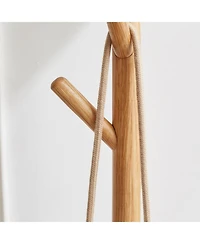 Streamdale Natural Solid Wood Shoe Stool with Cloth Hanger & Storage Bench