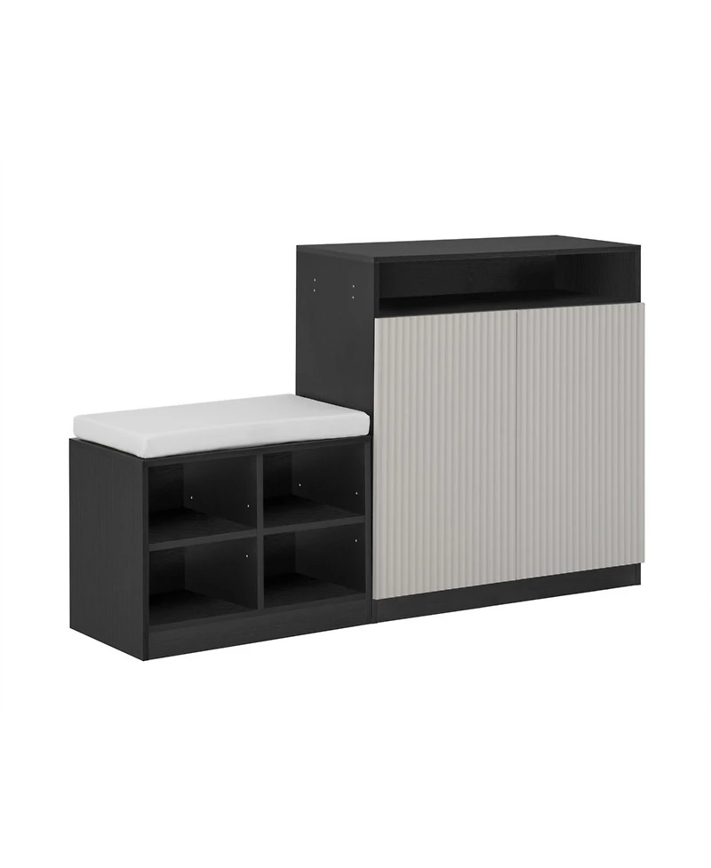 Streamdale Furniture Livingroom Cabinet with Shoe Bench, 2 Doors, 3-Tier Shelves, Entryway 4 Racks