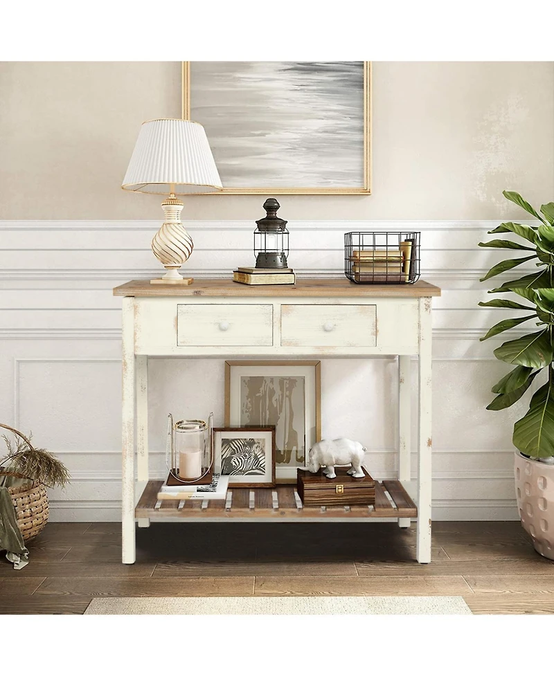 Streamdale Furniture Streamdale Vintage Two-Drawer Console Table with Open Shelf