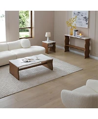 Streamdale Furniture Whisper of Waves Modern Coffee Table, White Faux Marble, Walnut Brown