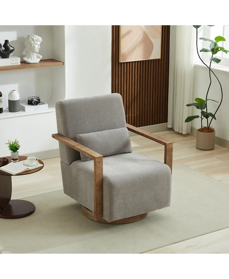 Streamdale 30.3"W Swivel Upholstered Chair with Solid Wood Armrests - Gray