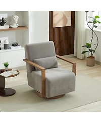 Streamdale 30.3"W Swivel Upholstered Chair with Solid Wood Armrests - Gray