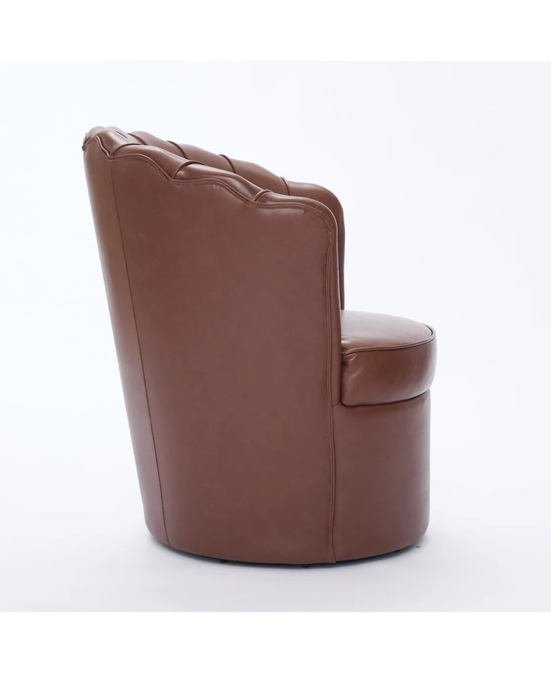 Streamdale Furniture Brown Petal Swivel Chair - 360 Spin, Genuine Leather Wing-Back Desk Chair