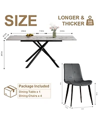 Streamdale Furniture59" Modern Expandable Dining Table w/Retractable Leaf, Charred Stone & Black Base