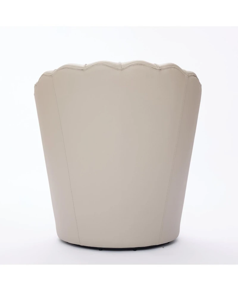 Streamdale Furniture Cream Petal Swivel Chair - 360 Spin, Genuine Leather Wing-Back Desk Chair