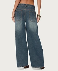 Edikted Women's Santi Low Rise Wide Leg Jeans