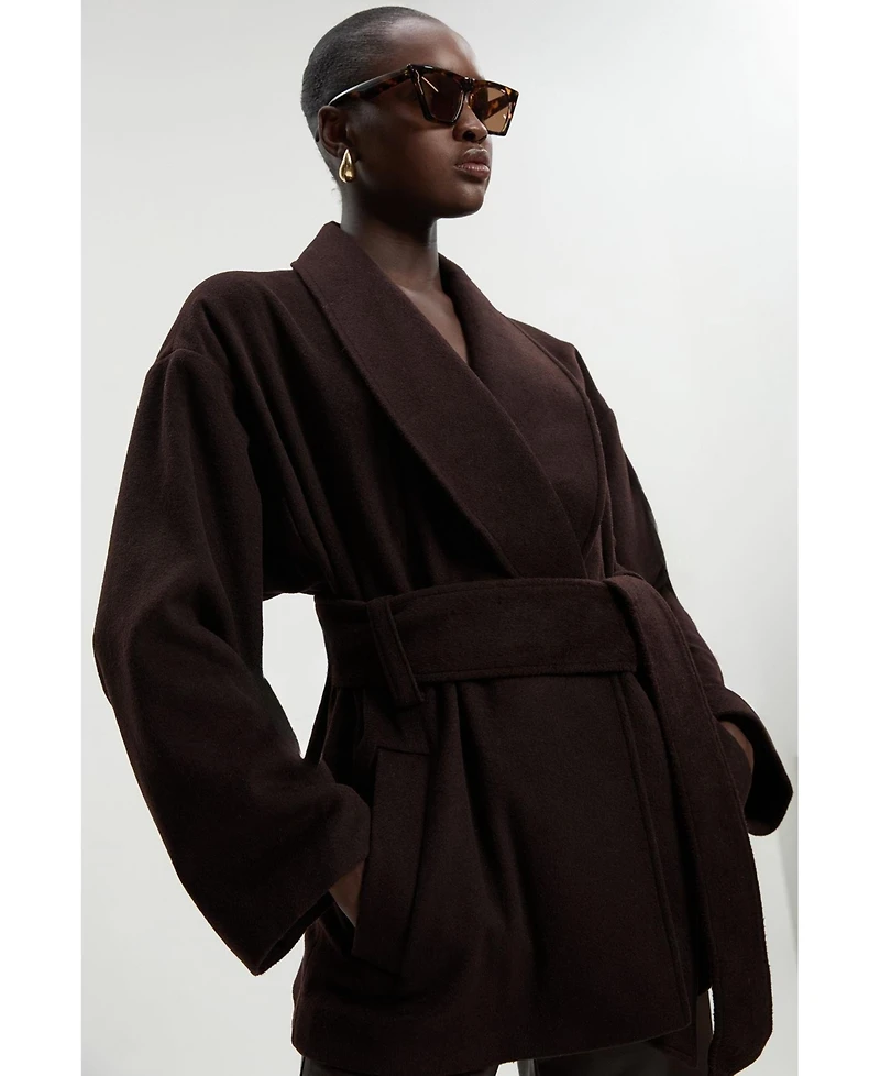 Karen Millen Women's Brushed Wool Wrap Short Coat