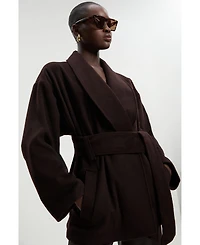 Karen Millen Women's Brushed Wool Wrap Short Coat