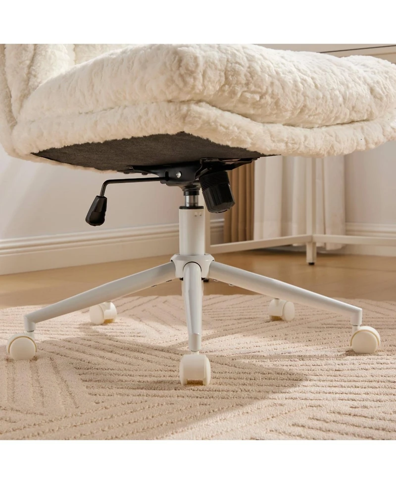 Streamdale Cream Artificial Rabbit Hair Office Chair with Metal Base